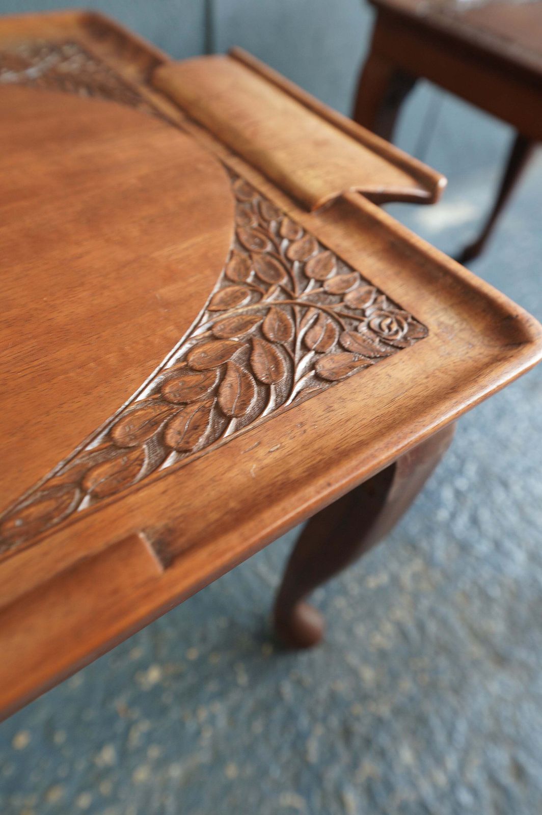 Furniture Harlequin Pair Of Queen Anne Revival Walnut Tray Top Tables – British, Circa 1920s photo