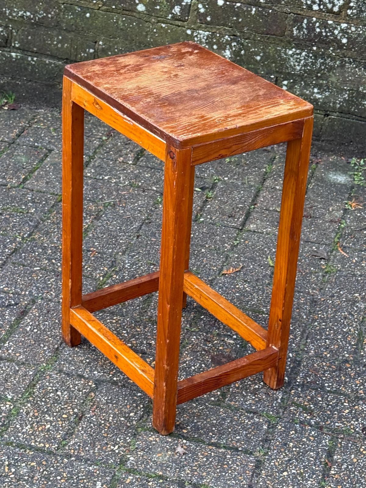 Vintage Pine Utility Stool Or Stand With Rustic Vernacular Workshop Character, Kitchen Or Craft Stool photo buy
