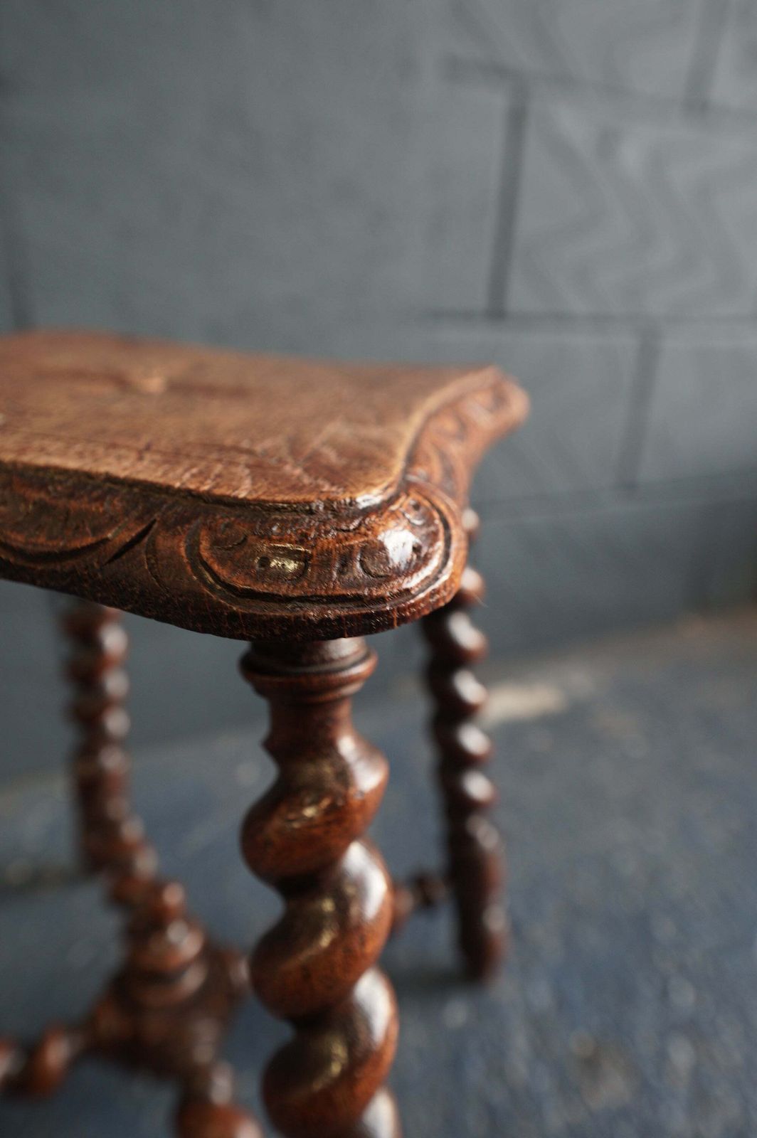 Jacobean Revival Carved Oak Barley Twist Stool / Occasional Table – C.1920s photo Furniture