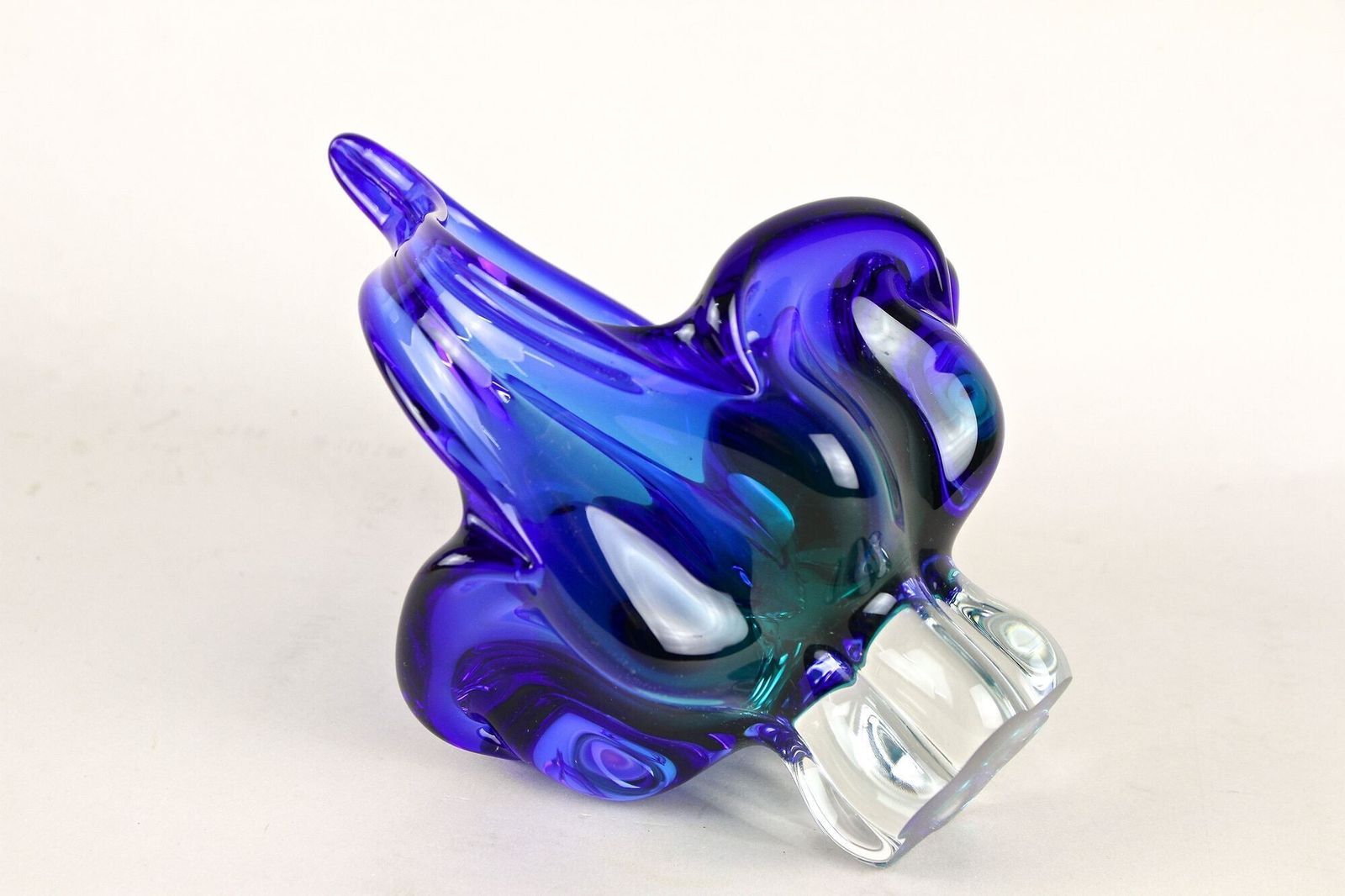 420.0 Blue Murano Glass Basket With Curved Handles, Mid Century It Ca. 1960 photo