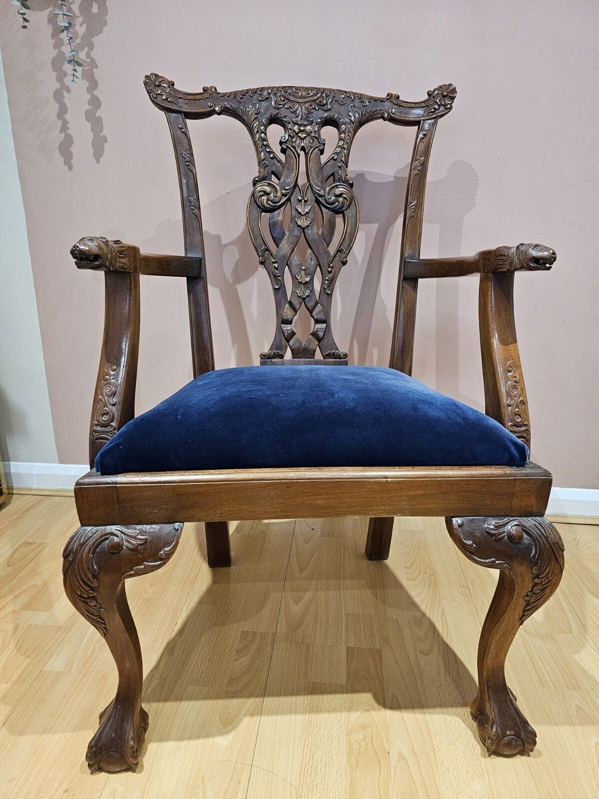 Chippendale Revival Carver Chair   Solid Wood, Sculpted Arms & Cabriole Legs