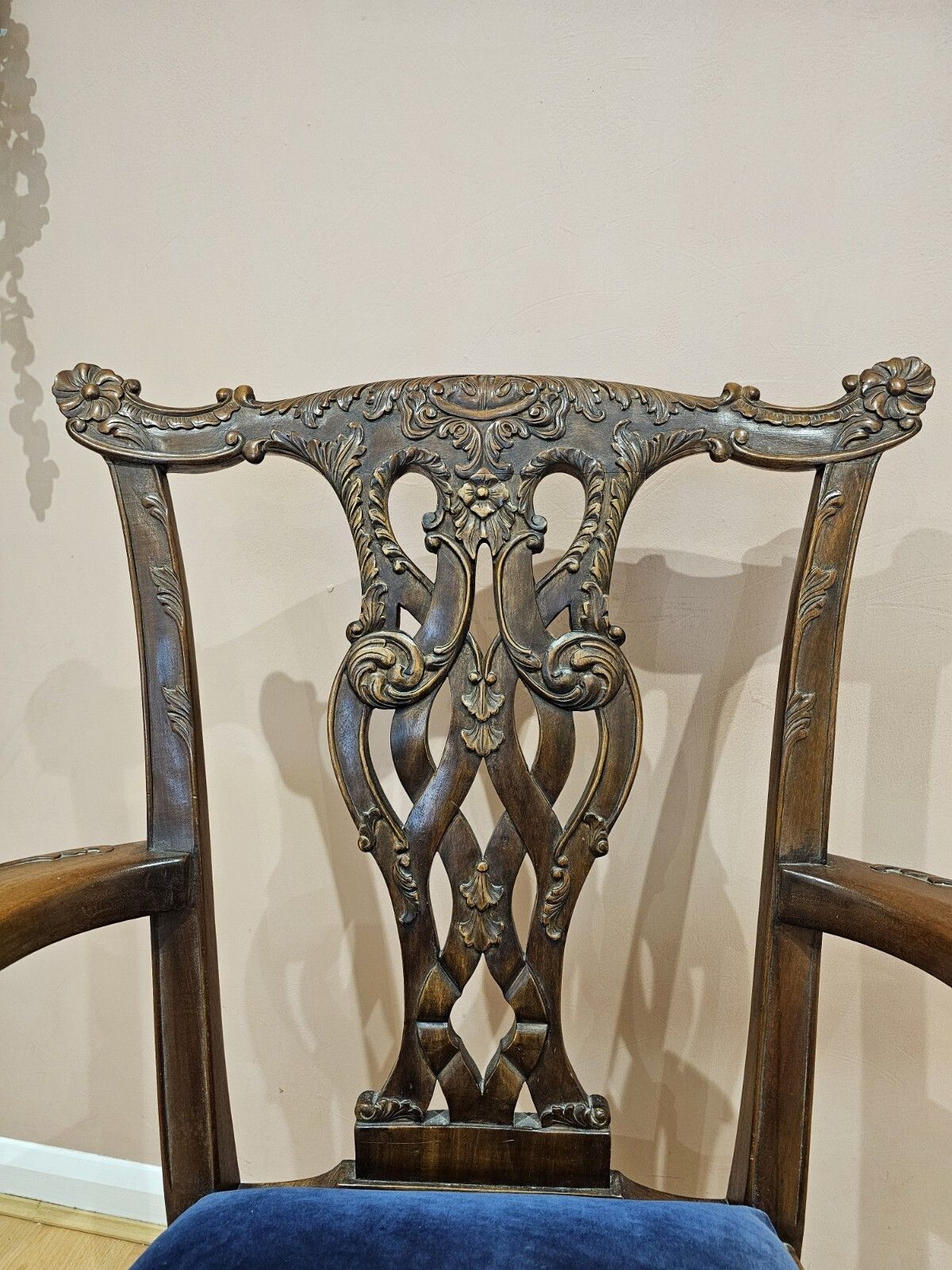 Chippendale Revival Carver Chair   Solid Wood, Sculpted Arms & Cabriole Legs photo vinterior