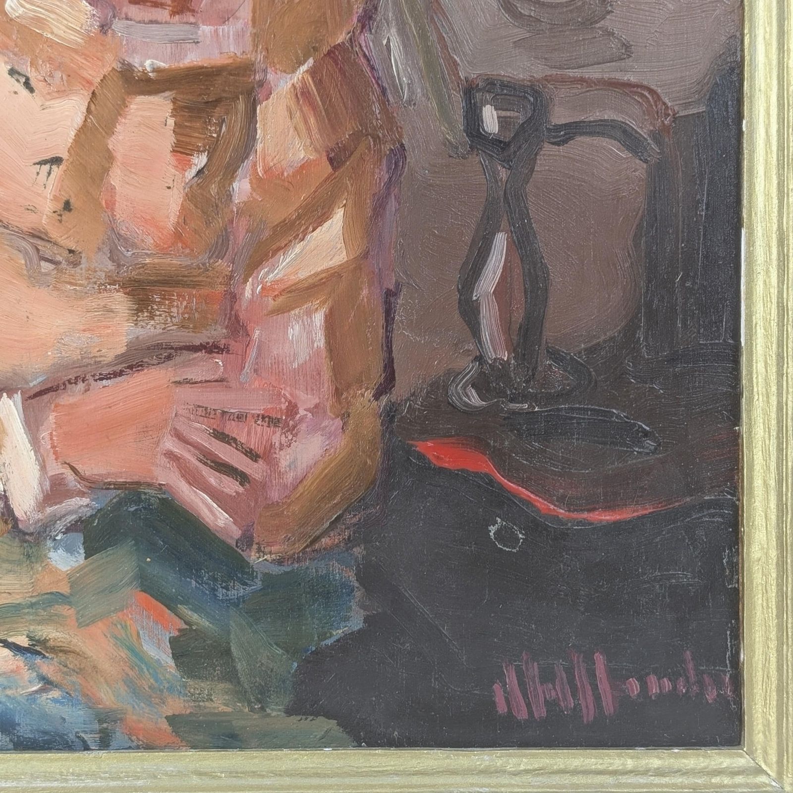 Original Vintage 1980s Italian Oil Portrait Painting: Figurative Interior Framed Art photo Art