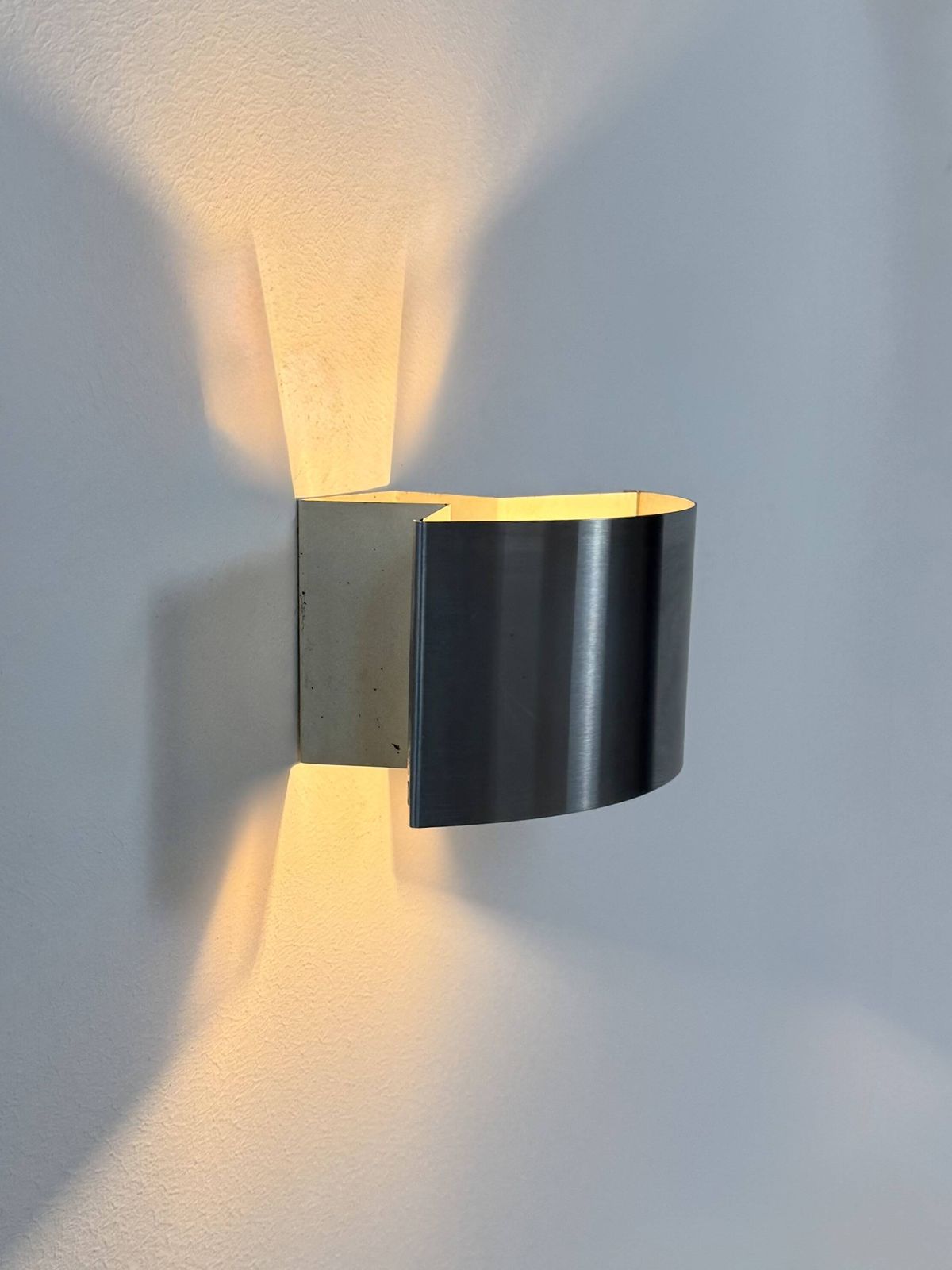 Vintage Wall Light, Curved Brushed Metal, France, 1960 photo for sale