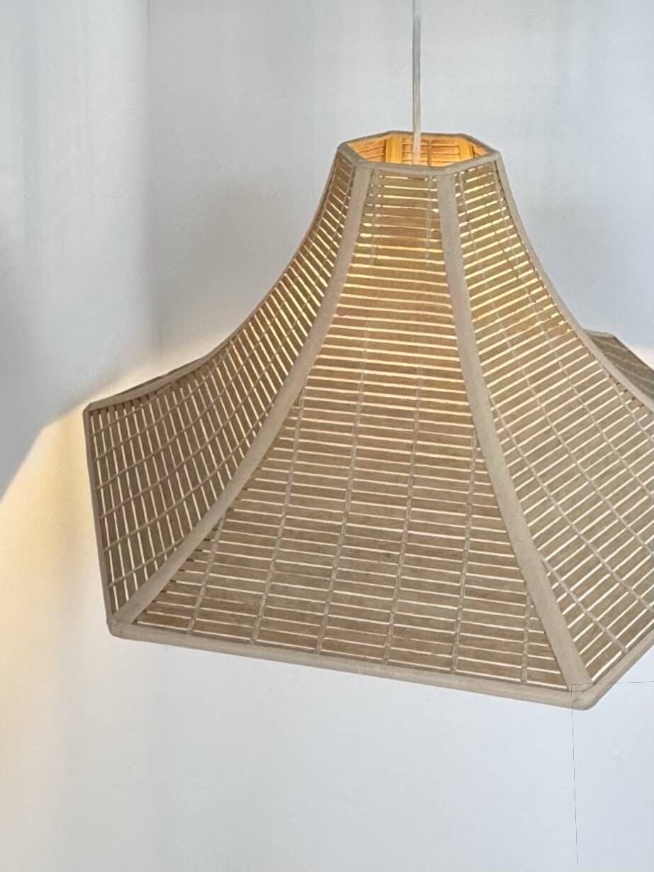 Vintage Pendant Light, Wooden Slats, France, 1980 photo furniture