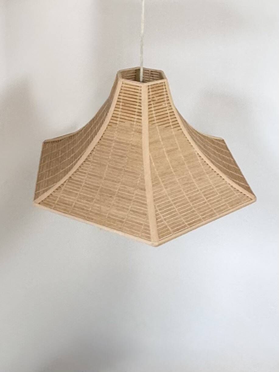 photo furniture Vintage Pendant Light, Wooden Slats, France, 1980