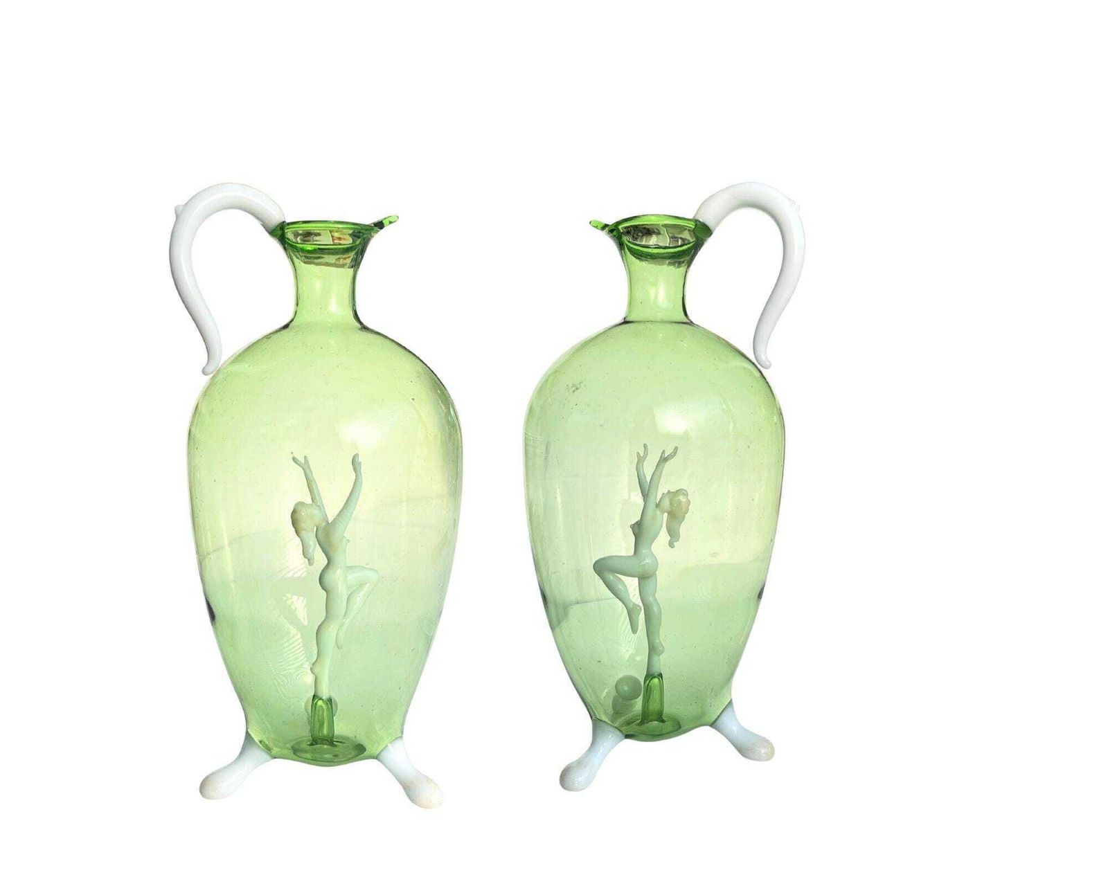 Bimini Glass Fritz Lampl | Karaf En 5 Cordial Coupes | Groen Met Wit Opaal photo furniture