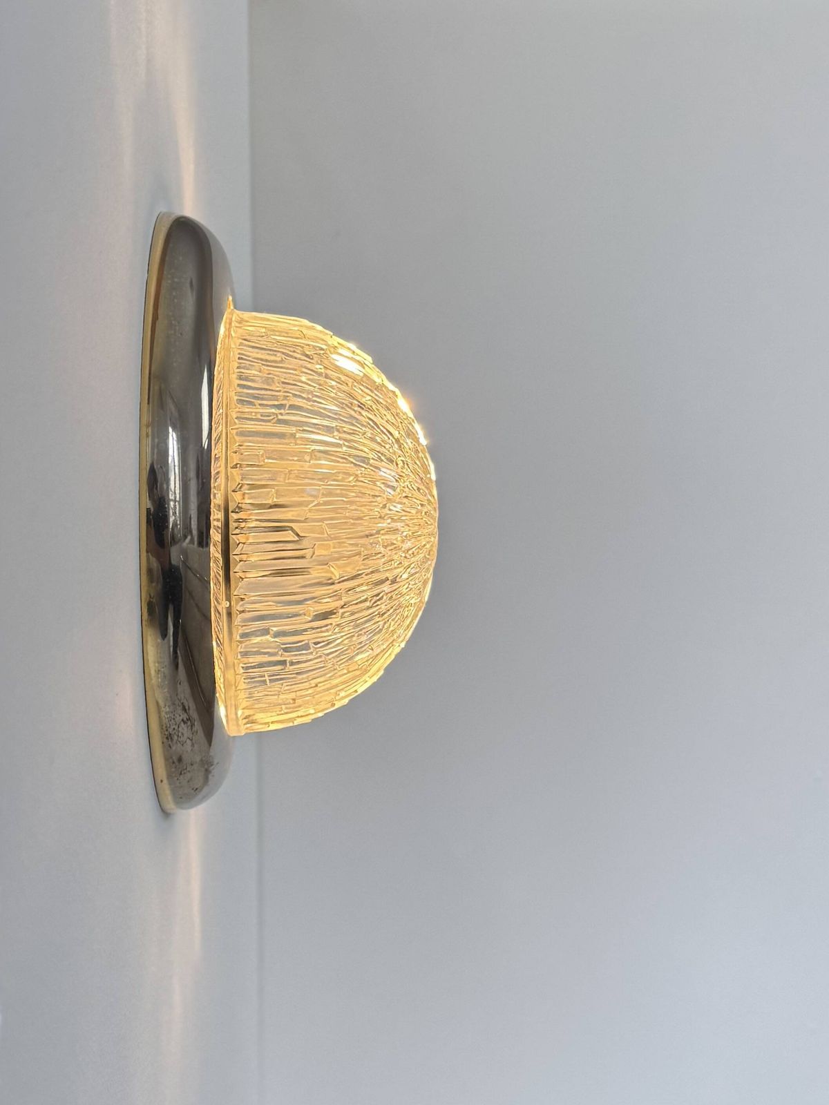 Pair Of Vintage Wall Lights, Brass And Pressed Moulded Glass, France, 1960. photo vintage