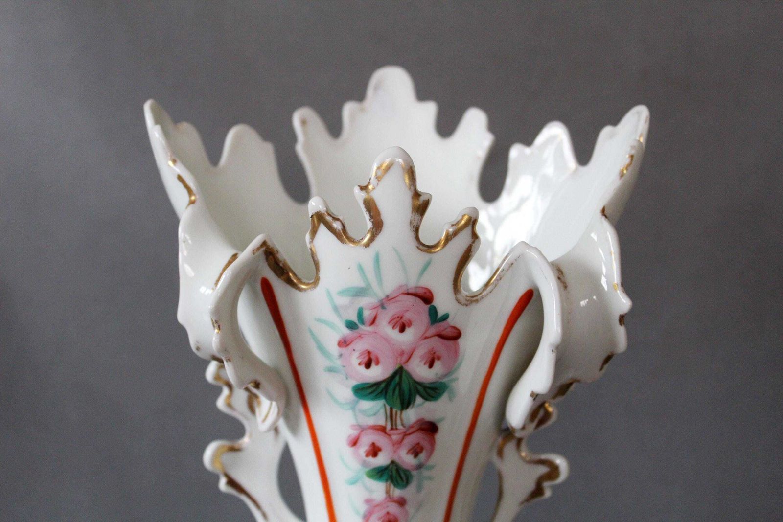 Large Antique Vieux Paris Porcelain Vase, Louis Philippe Bridal Vase, Spill Vase, Thistle Shape, Mantel Vase, Wedding Vase, Hand Painted photo furniture