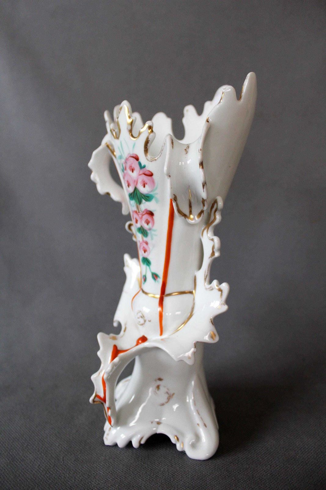 photo furniture Large Antique Vieux Paris Porcelain Vase, Louis Philippe Bridal Vase, Spill Vase, Thistle Shape, Mantel Vase, Wedding Vase, Hand Painted