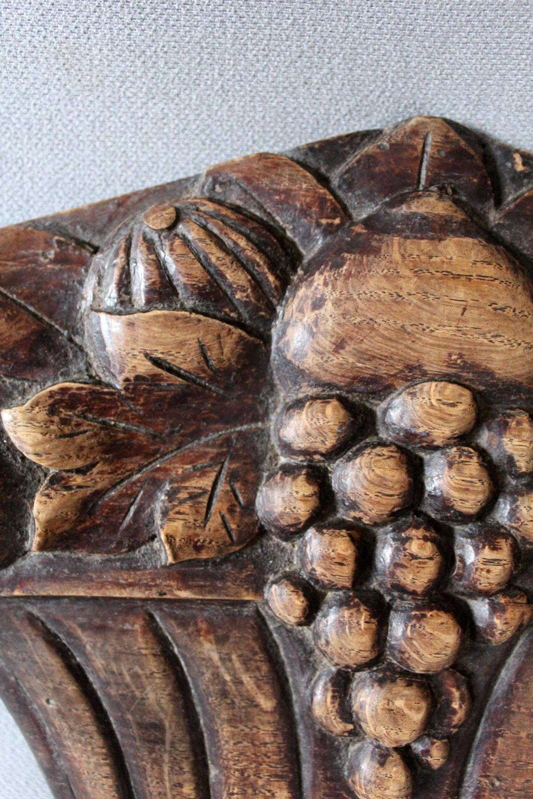 Antique French Hand Carved Wood Ornament, Wood Fruits In Basket, Ornament, Embellishments, Hanging Fruit Wall Sculpture photo 63.0