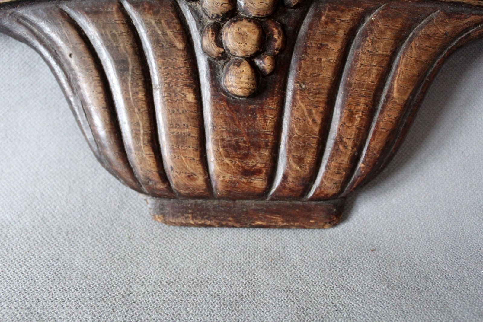 Antique French Hand Carved Wood Ornament, Wood Fruits In Basket, Ornament, Embellishments, Hanging Fruit Wall Sculpture photo vintage