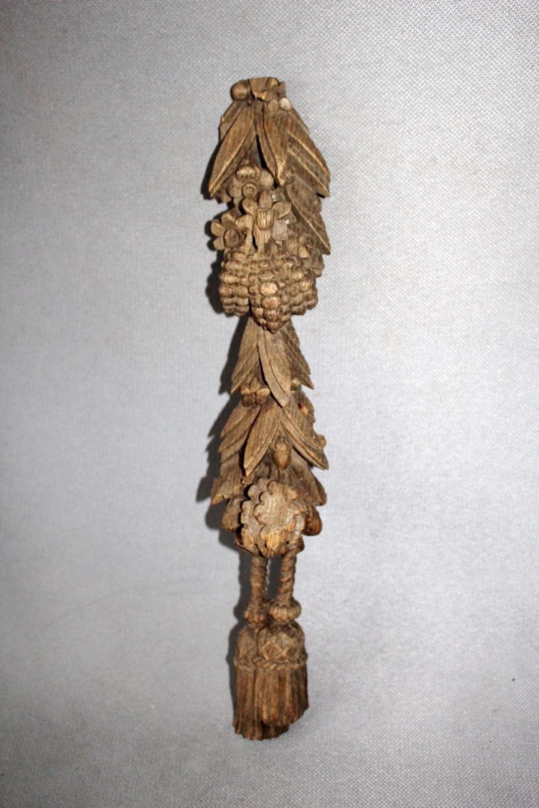 Art Antique French Hand Carved Wooden Architectural Element, Ornamental, Fruits, Foliage, Tassels, Decorative Drop, Frieze, Wall, Furniture photo