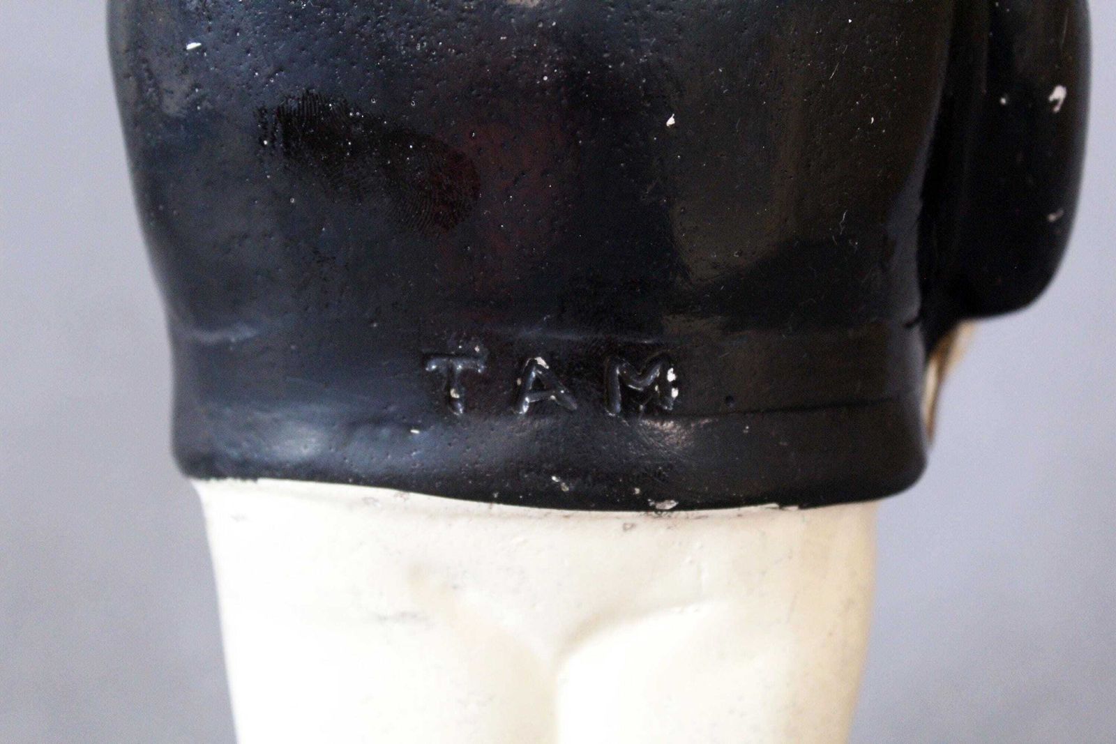 photo buy Antique Circa 1900s French Chalkware Plaster Piggy Bank To Break, Money Box, Man In Uniform, Military Salute, Collectable, Black And White