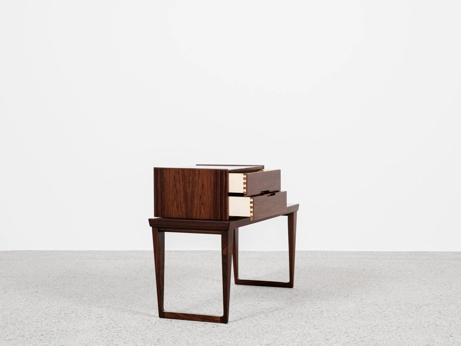Midcentury Danish Set Of Mirror, Bench And Container In Rosewood By Aksel Kjersgaard 1960s photo for sale