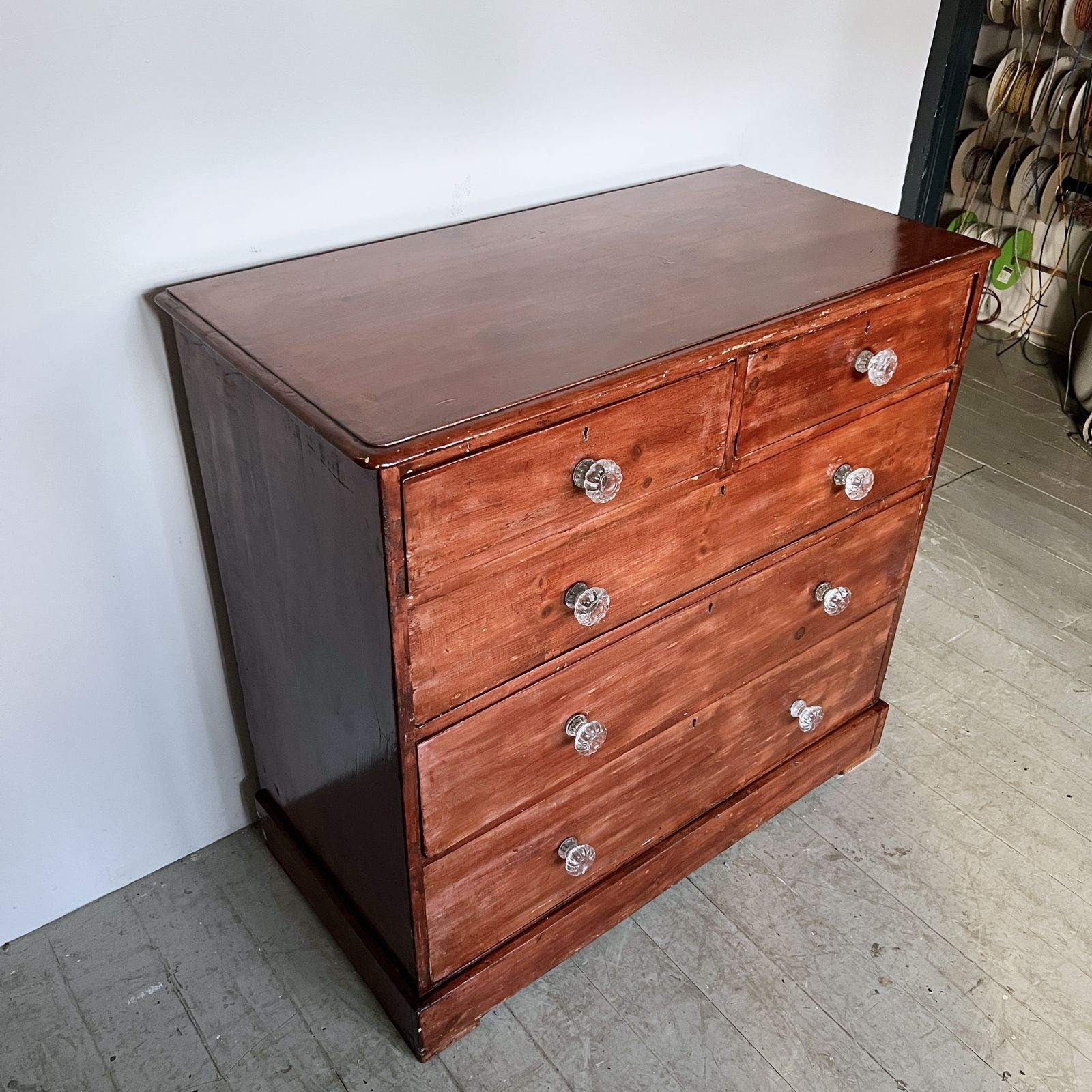 Stained Victorian Pine Chest Of Drawers With Glass Handles photo Furniture