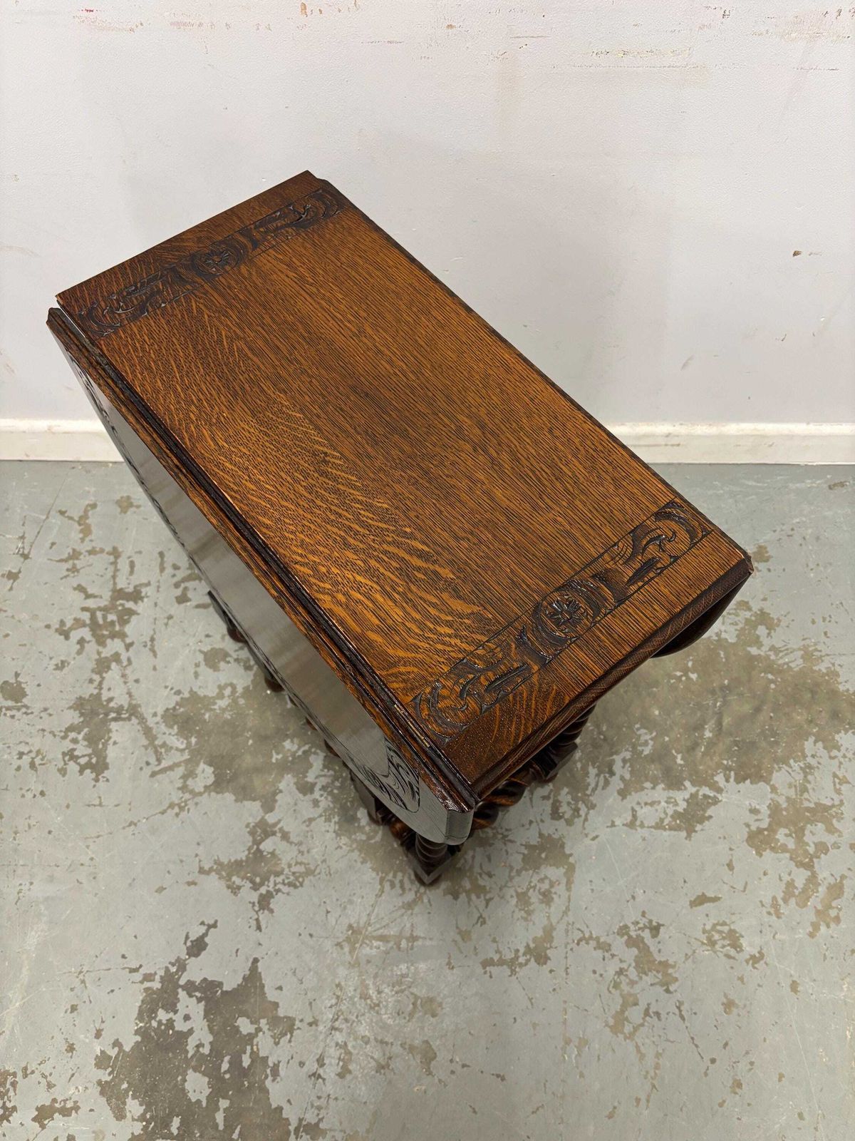 photo for sale Vintage Oak Drop Leaf Table Barley Twist Legs Gateleg Style End Table