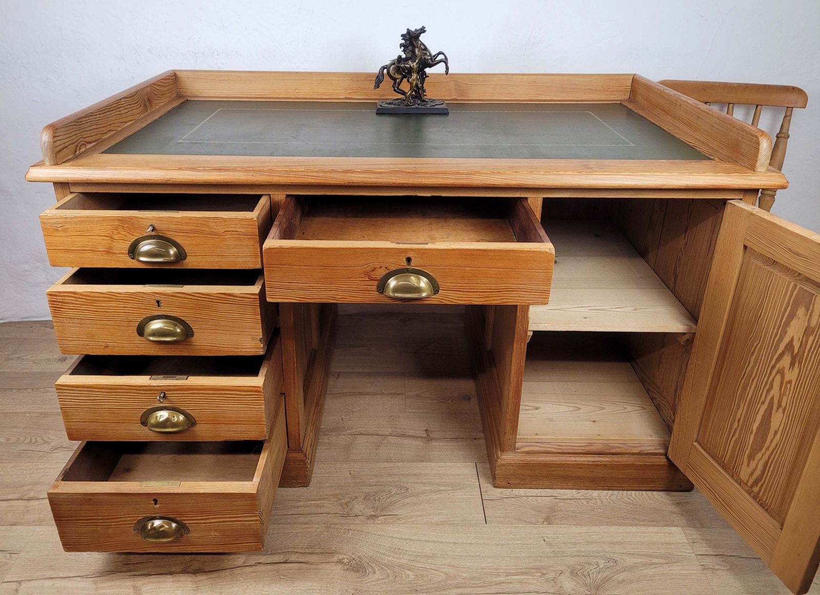 Pine Writing Desk & Chair Leather Top Country Rustic Antique Delivery Available photo for sale
