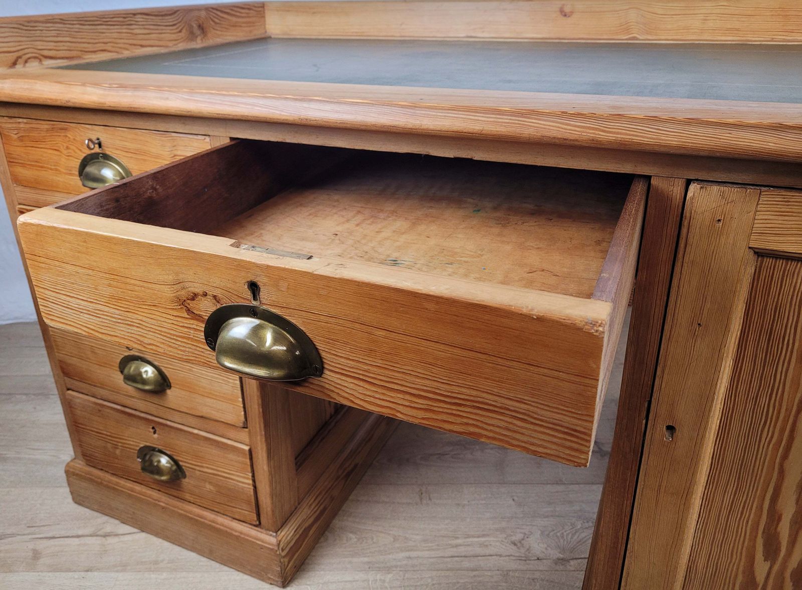 Pine Writing Desk & Chair Leather Top Country Rustic Antique Delivery Available photo Furniture