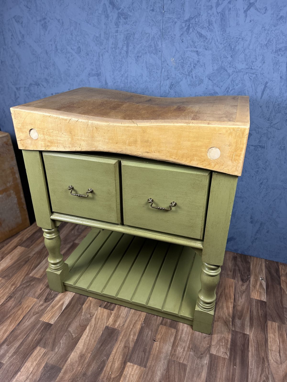 Vintage Butchers Block Kitchen Island With Two Drawers photo Furniture