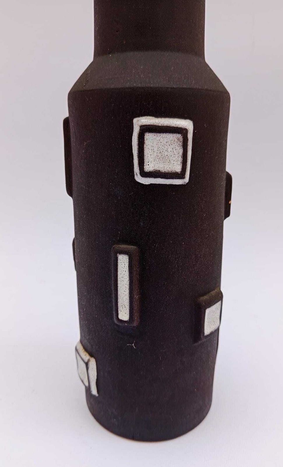Rare Aldo Londi Bitossi Ceramic Vase, Mid Century Modern, Black, Spool, Frit Decoration photo for sale