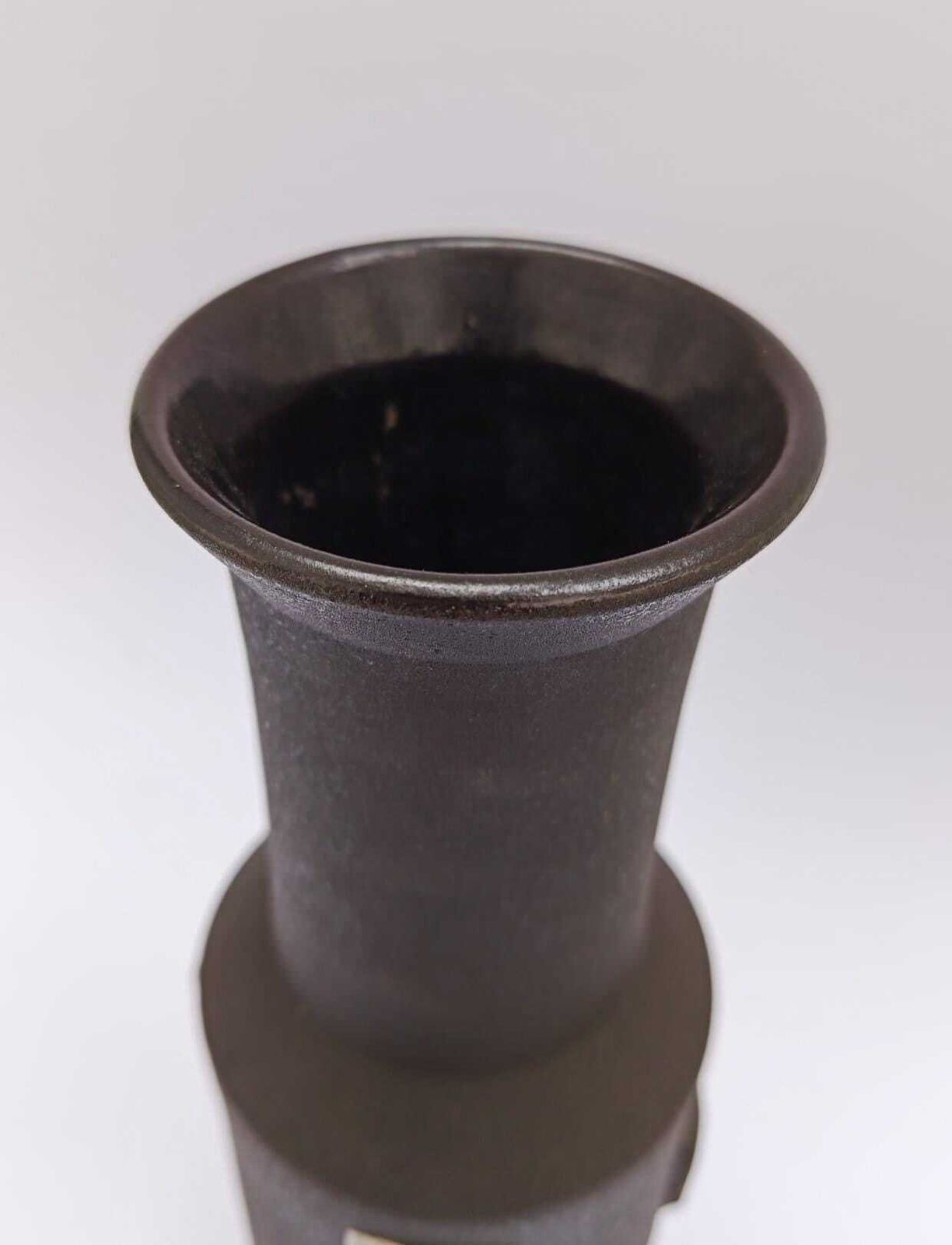 Rare Aldo Londi Bitossi Ceramic Vase, Mid Century Modern, Black, Spool, Frit Decoration photo buy