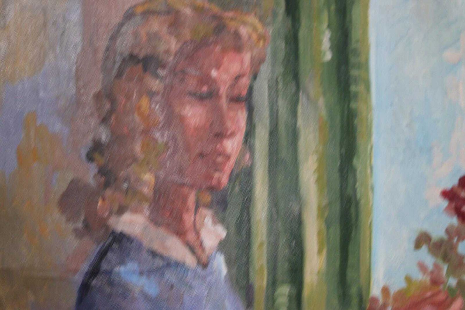 Original Swedish Oil On Canvas – “Woman With Flowers” By Bendt Lauritzen – Signed, Framed 82 × 72 Cm (32.3" × 28.3") photo vinterior