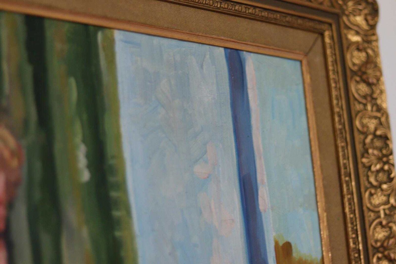 Original Swedish Oil On Canvas – “Woman With Flowers” By Bendt Lauritzen – Signed, Framed 82 × 72 Cm (32.3" × 28.3") photo vintage