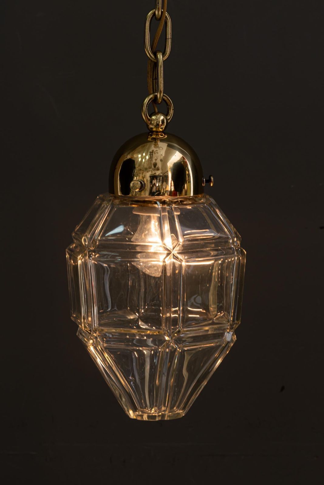 photo for sale Big Art Deco Pendant With Cut Glass Shade Vienna Around 1920s