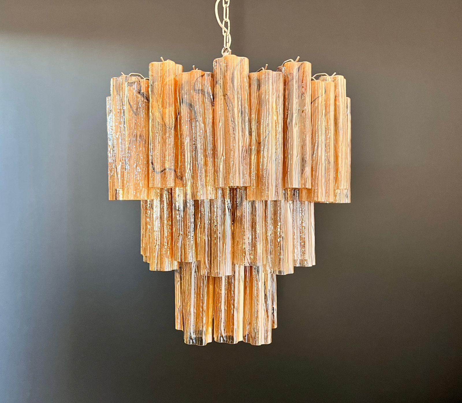 Large Three Tier Murano Glass Tube Chandelier   Amber Black Albaster photo Lighting