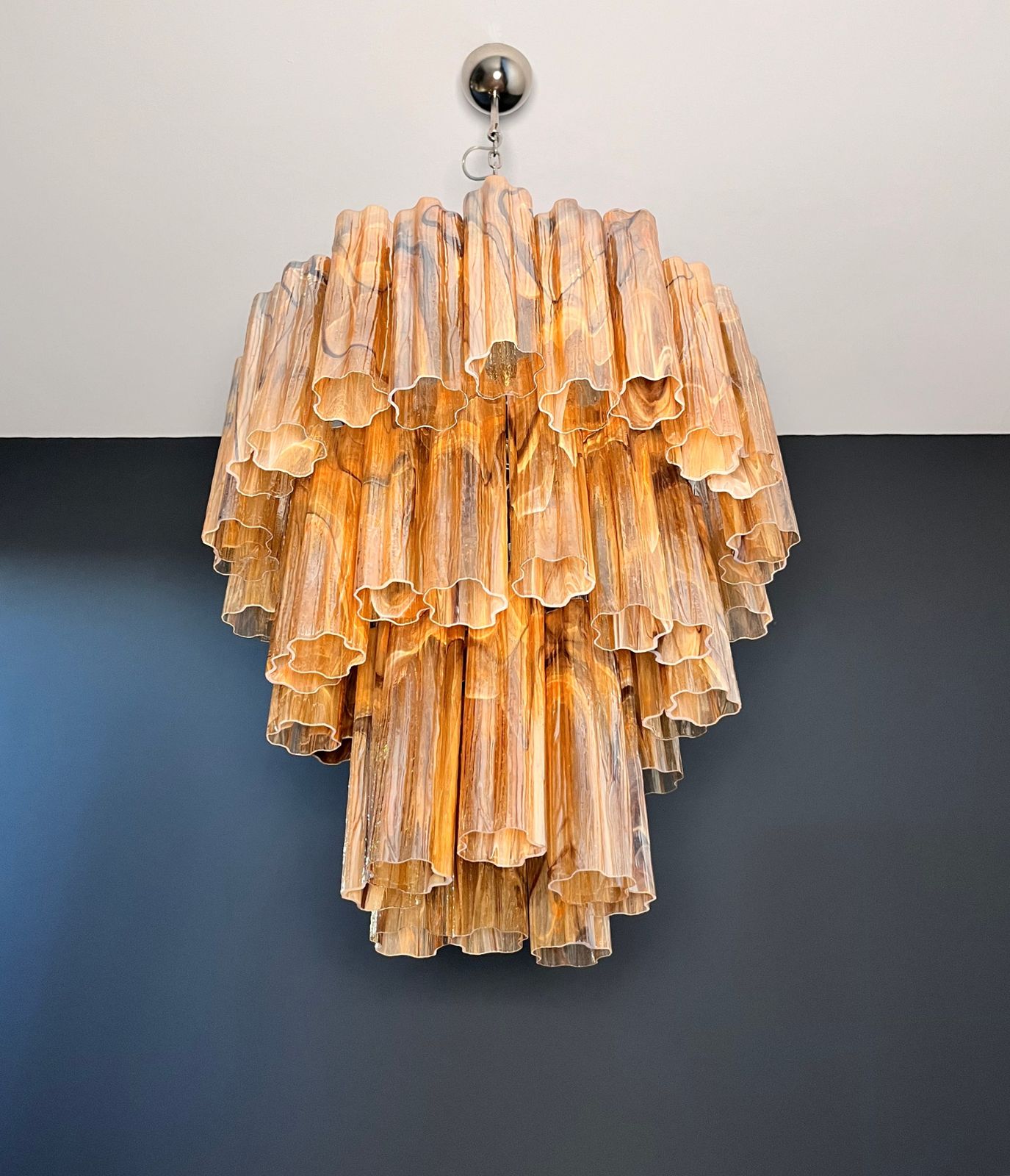 Large Three Tier Murano Glass Tube Chandelier   Amber Black Albaster photo vintage