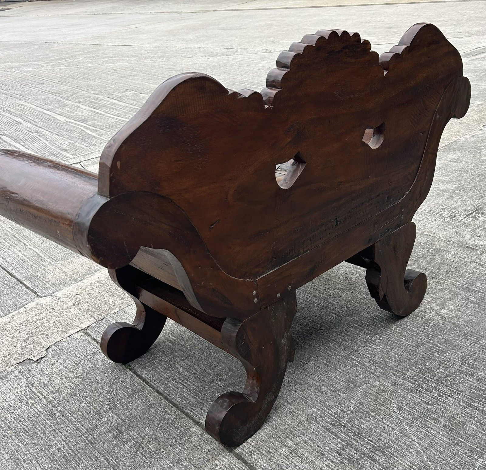 photo for sale Vintage Solid Hardwood Balinese Carved Splay Arm Settle Hall Bench Seat