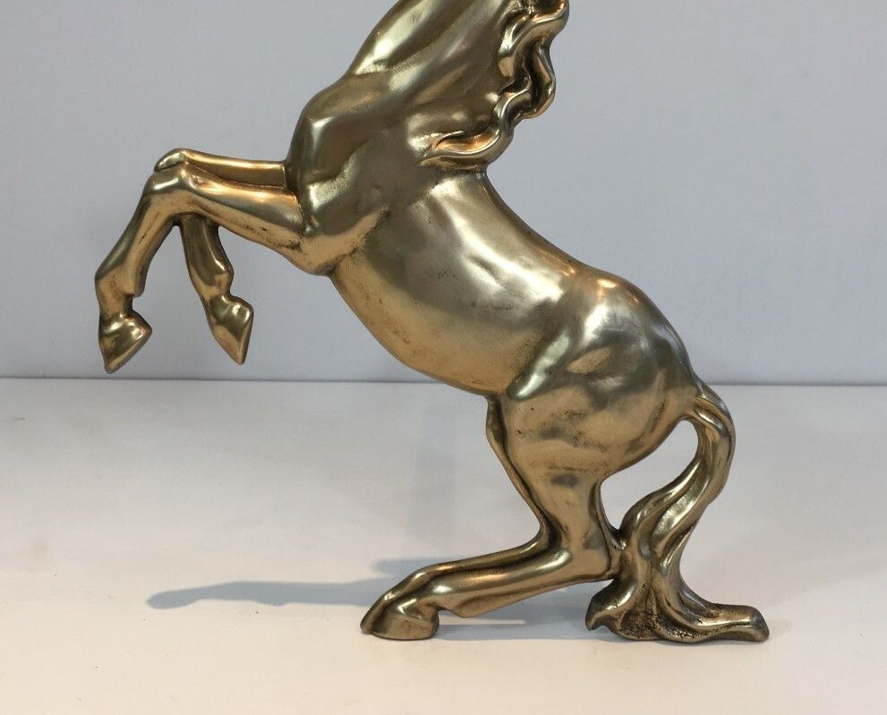 Pair Of Brass Horses Andirons. French. Circa 1970 photo vintage