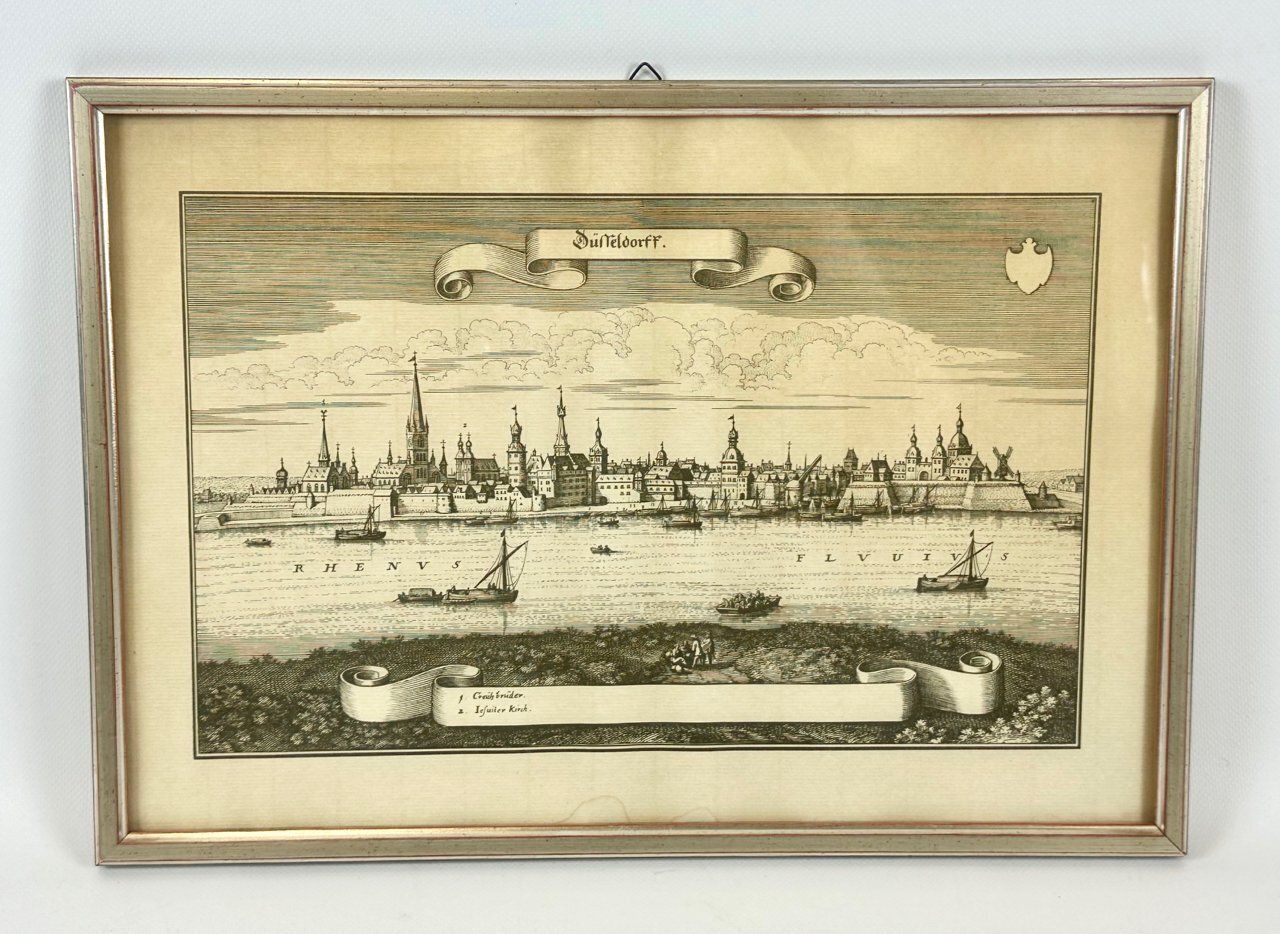 Matthäus Merian, Düsseldorf From Topographia Germanie, Woodcut Print, 17th Century, Framed