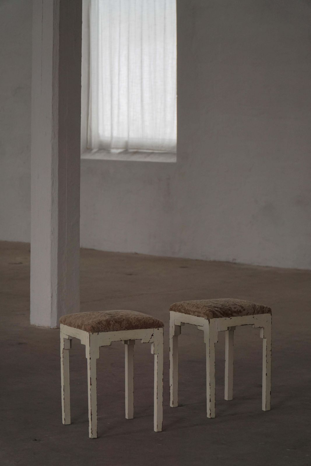 1731.0 A Pair Of Antique Danish Stools, Lambswool Seats, Late 19th Century photo