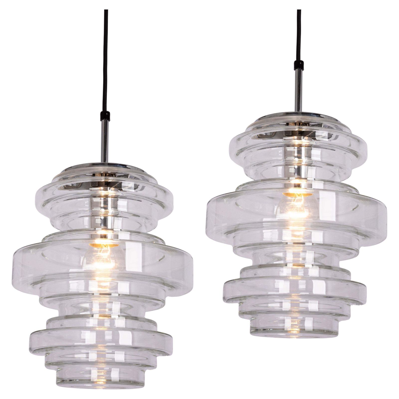 1 Of 2 Rare Limburg Clear Glass Pendant Lamps, Germany, 1970s