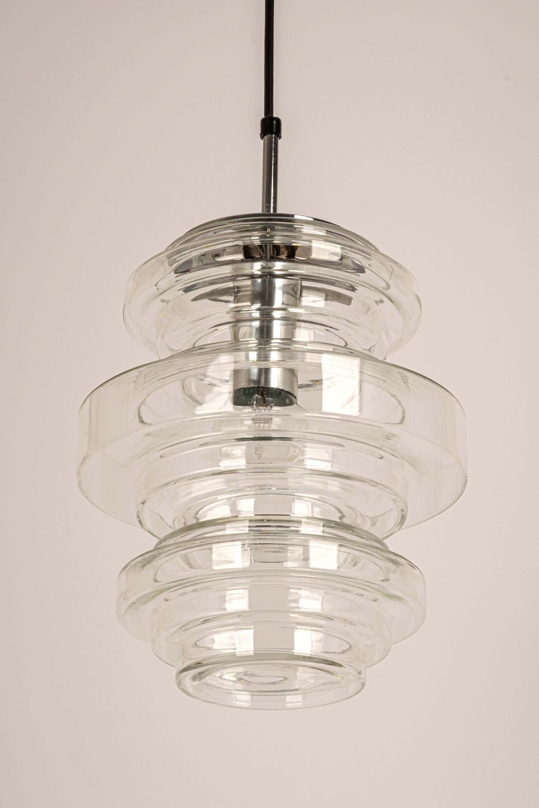 1 Of 2 Rare Limburg Clear Glass Pendant Lamps, Germany, 1970s photo for sale