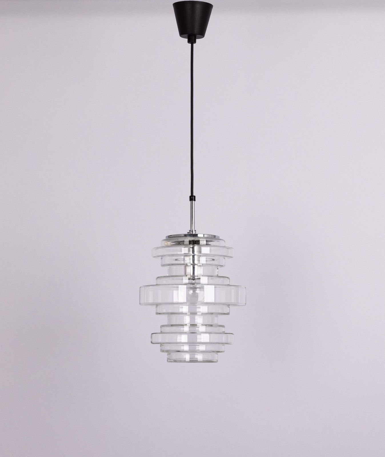 photo furniture 1 Of 2 Rare Limburg Clear Glass Pendant Lamps, Germany, 1970s