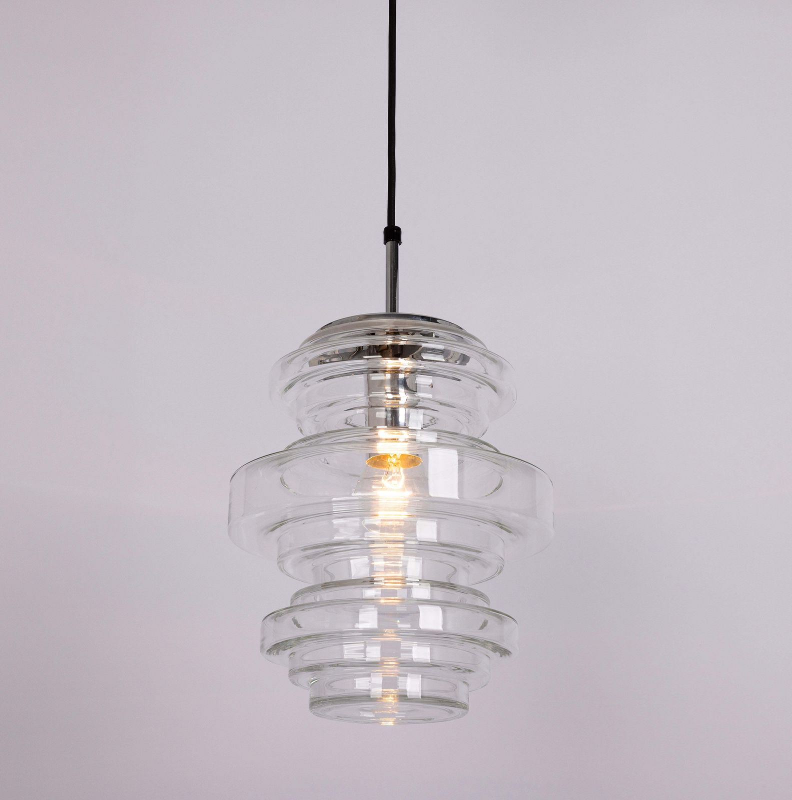 1290.0 1 Of 2 Rare Limburg Clear Glass Pendant Lamps, Germany, 1970s photo