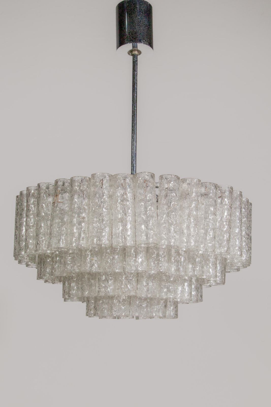 Large Iced Glass Tube Chandelier Designed By Doria, 1960s photo furniture