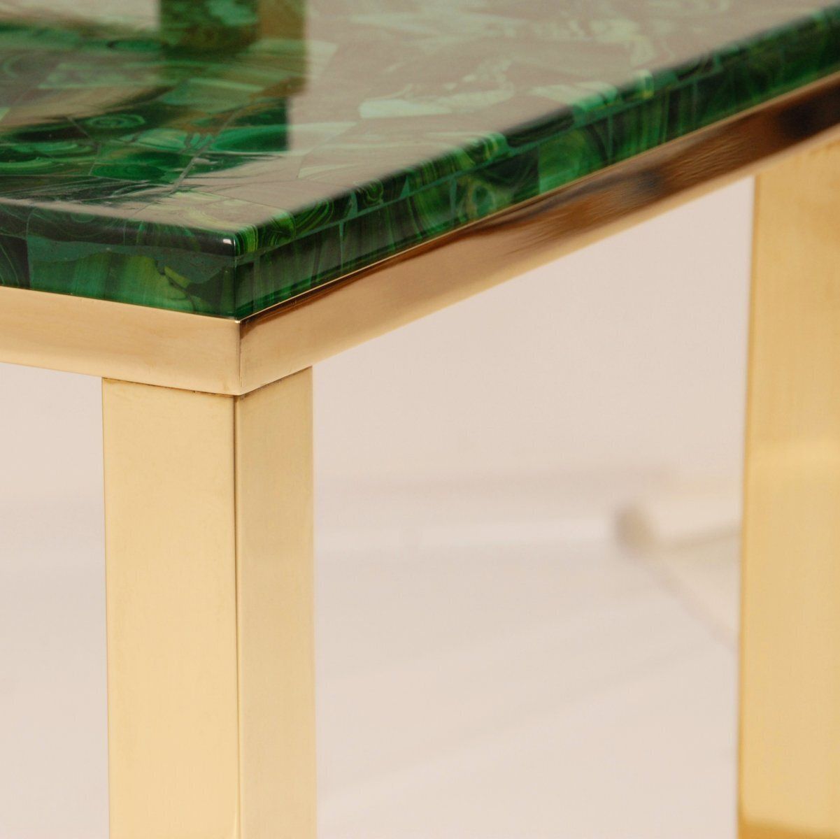 Mid Century Modern Nesting Tables In Malachite And Gold Gilt Brass, 1970s, Set Of 3 photo vintage