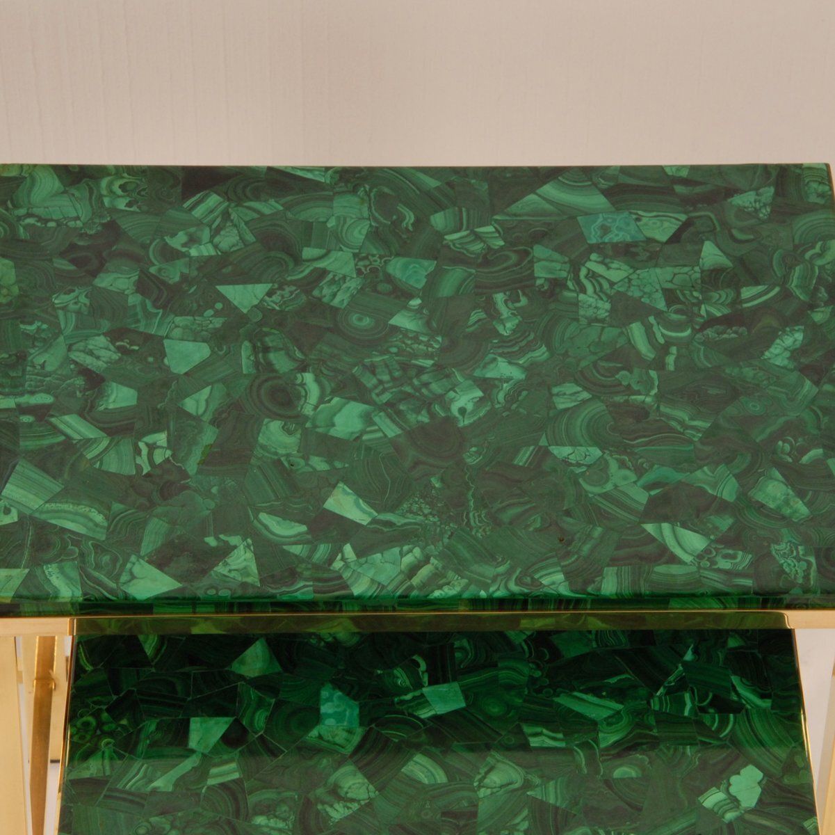 photo buy Mid Century Modern Nesting Tables In Malachite And Gold Gilt Brass, 1970s, Set Of 3