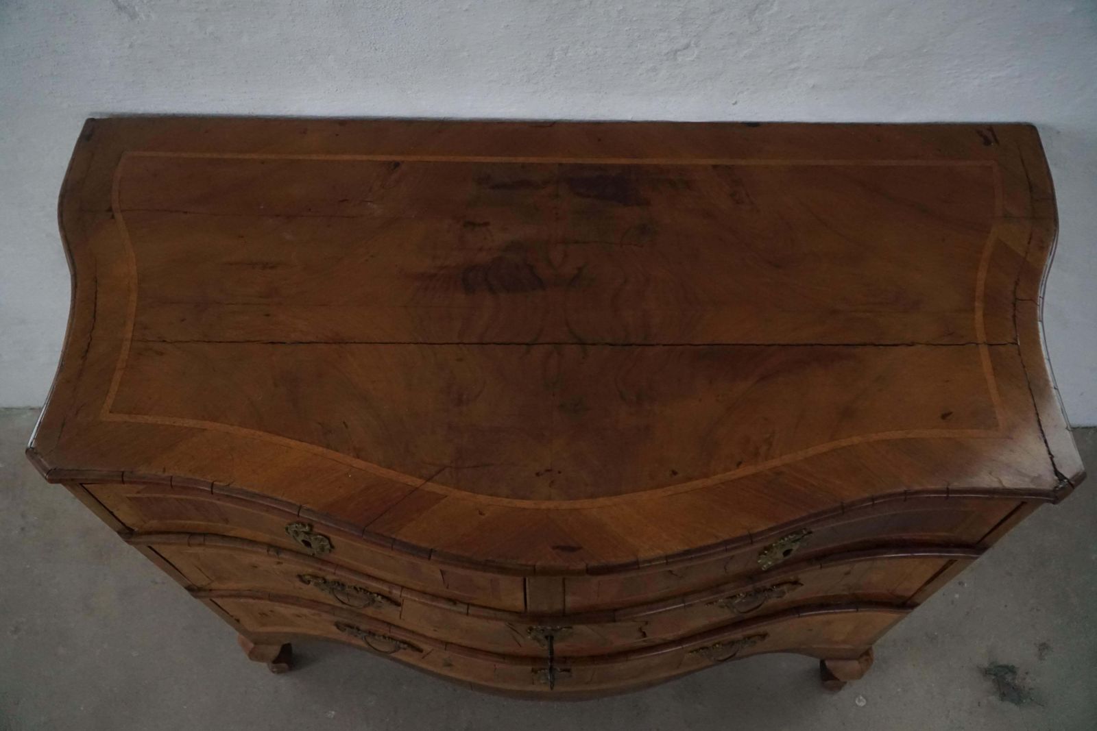 18th Century, Antique Serpentine Front Danish Baroque Walnut Chest Of Drawers photo vintage