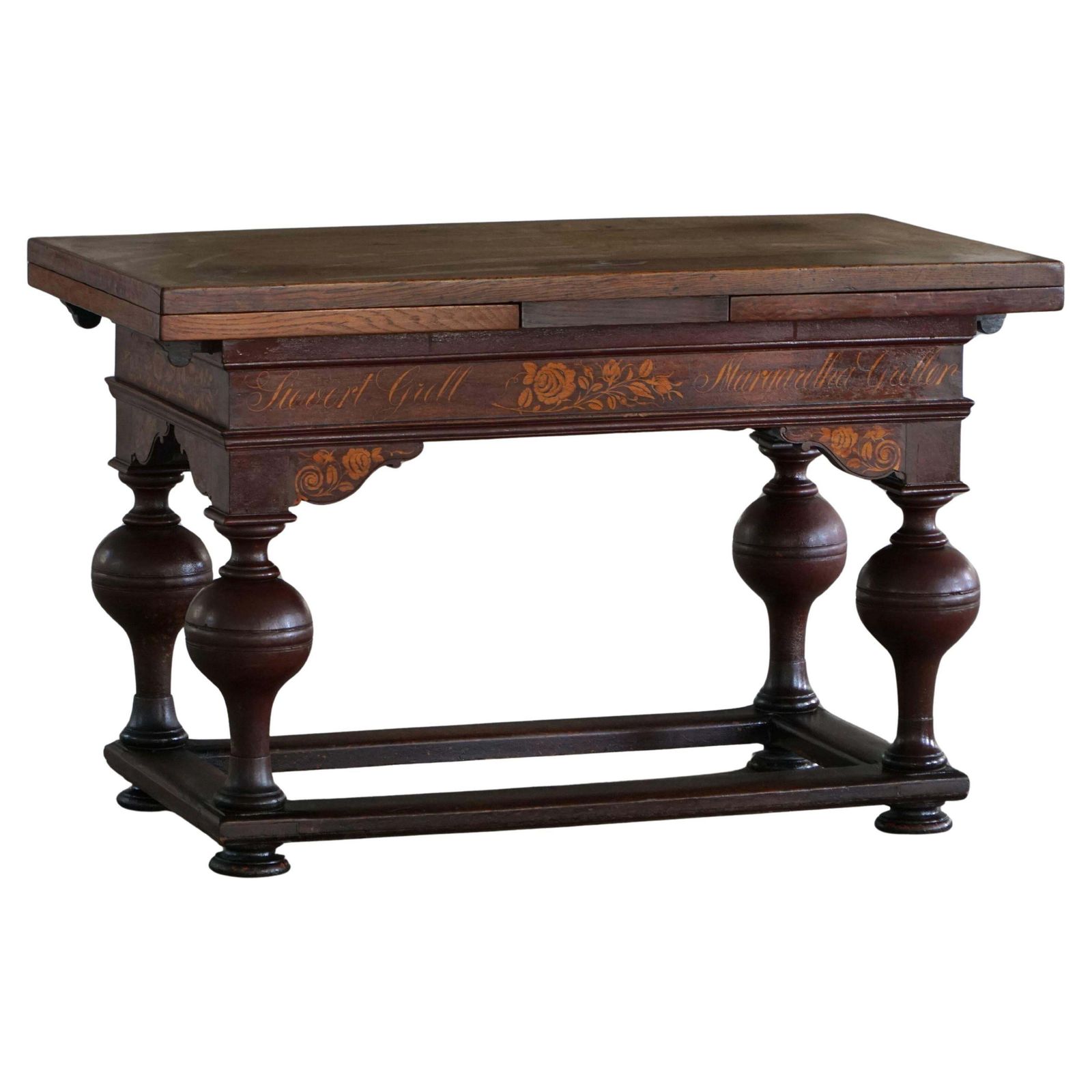 Extendable Oak Table With Intarsia, Baroque, Danish Cabinetmaker, 19th Century