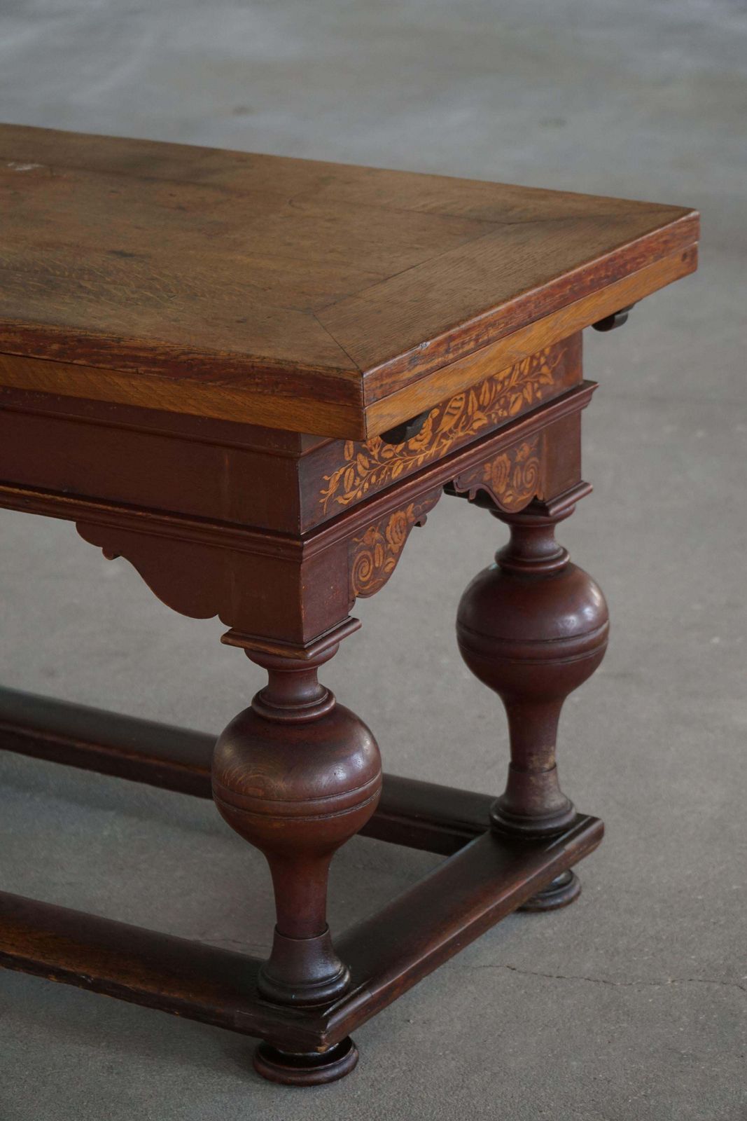 Furniture Extendable Oak Table With Intarsia, Baroque, Danish Cabinetmaker, 19th Century photo