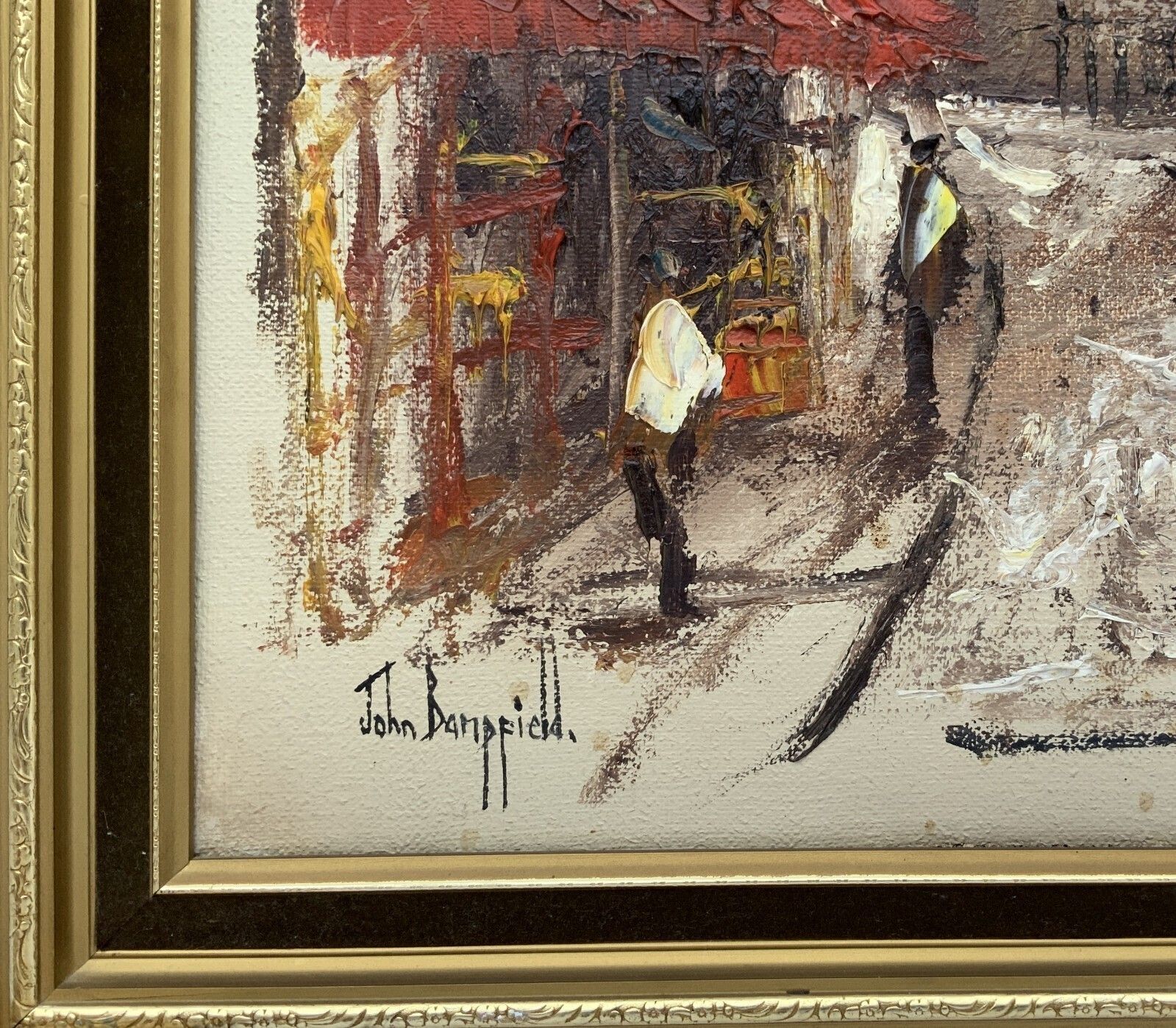 Art Parisian Market Day Large, Superb Cityscape Impasto & Oil On Canvas Painting photo