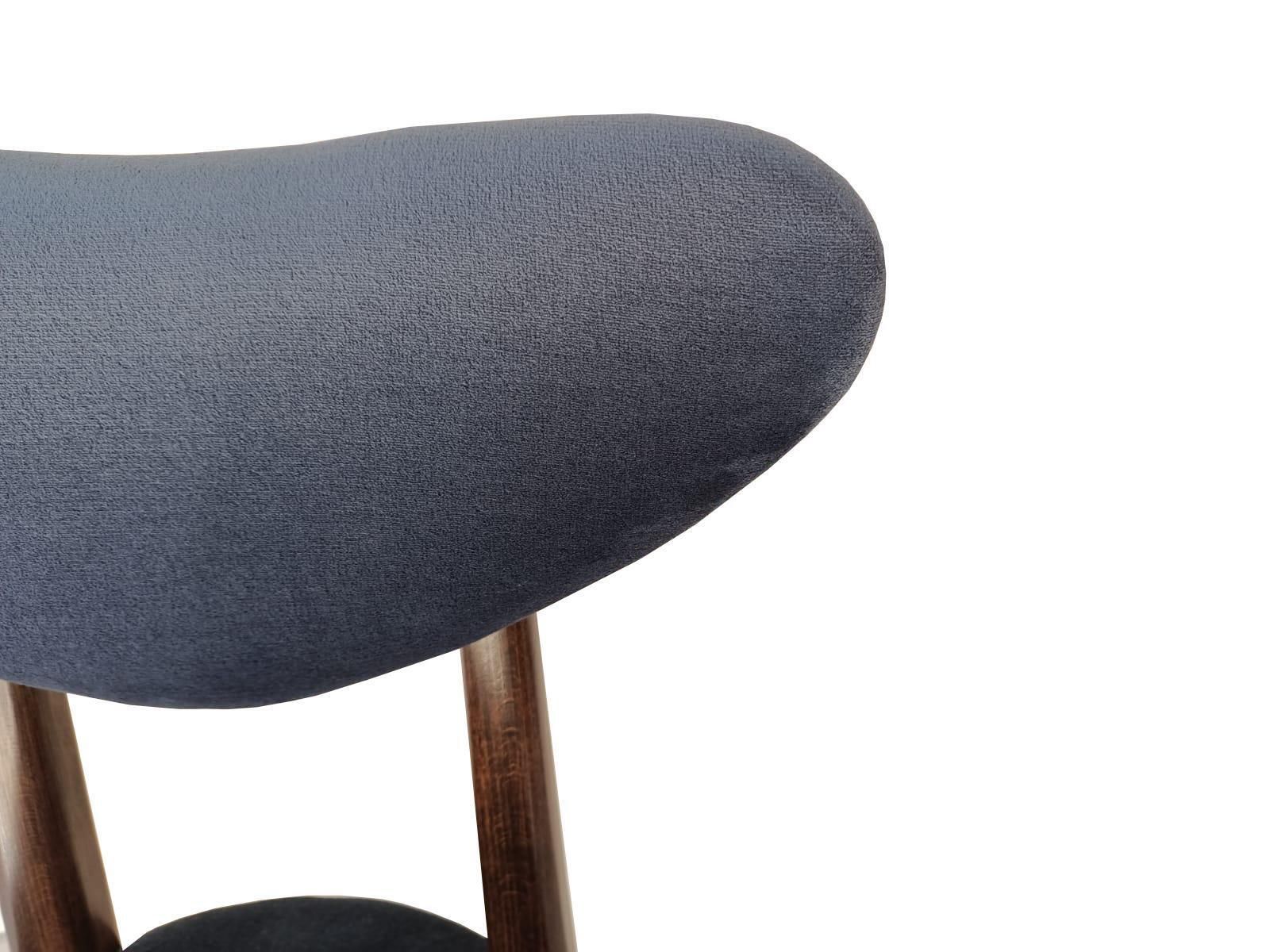 photo for sale Set Of Ten Mid Century Blue Velvet, Walnut Wood, Heart Chairs, Poland, 1960s  1
