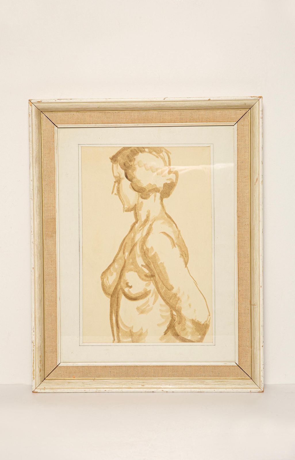 Mid Century Classical Female Painting, Wood And Linen Frame, 1930s photo Art