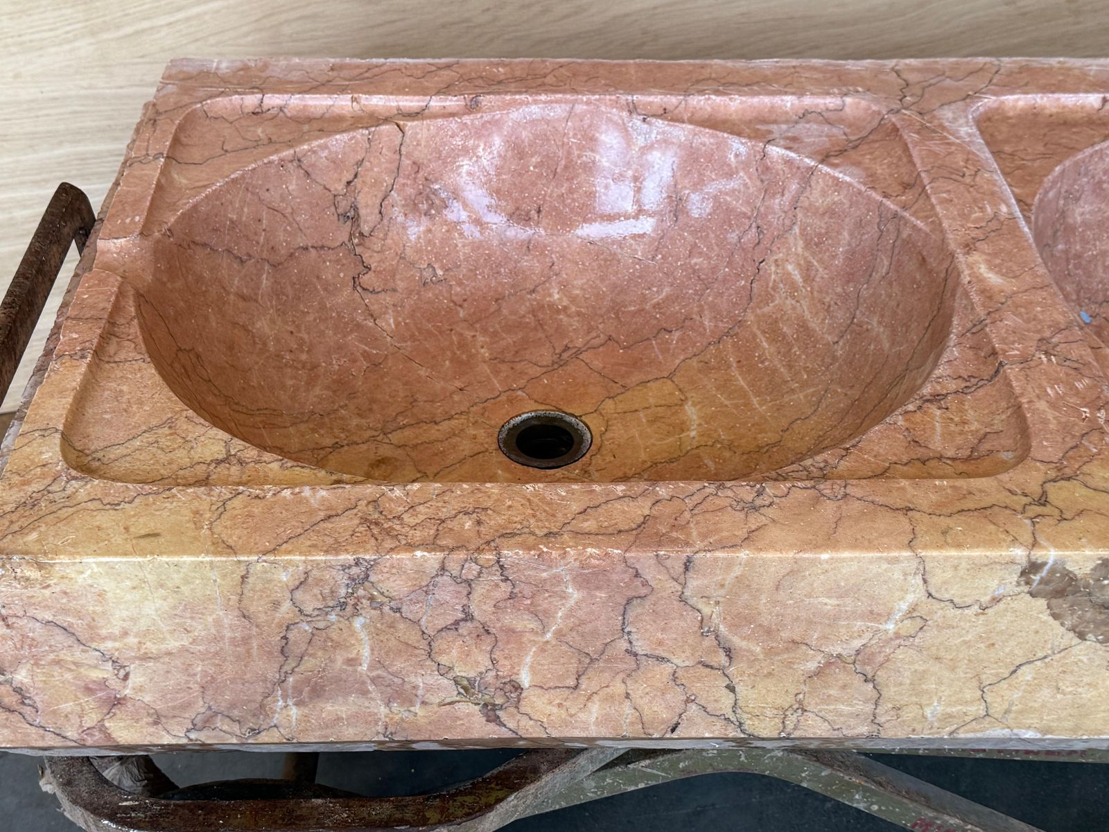 19th Century Antique Hand Carved Pink Marble Double Basin Kitchen Sink photo Home Decor