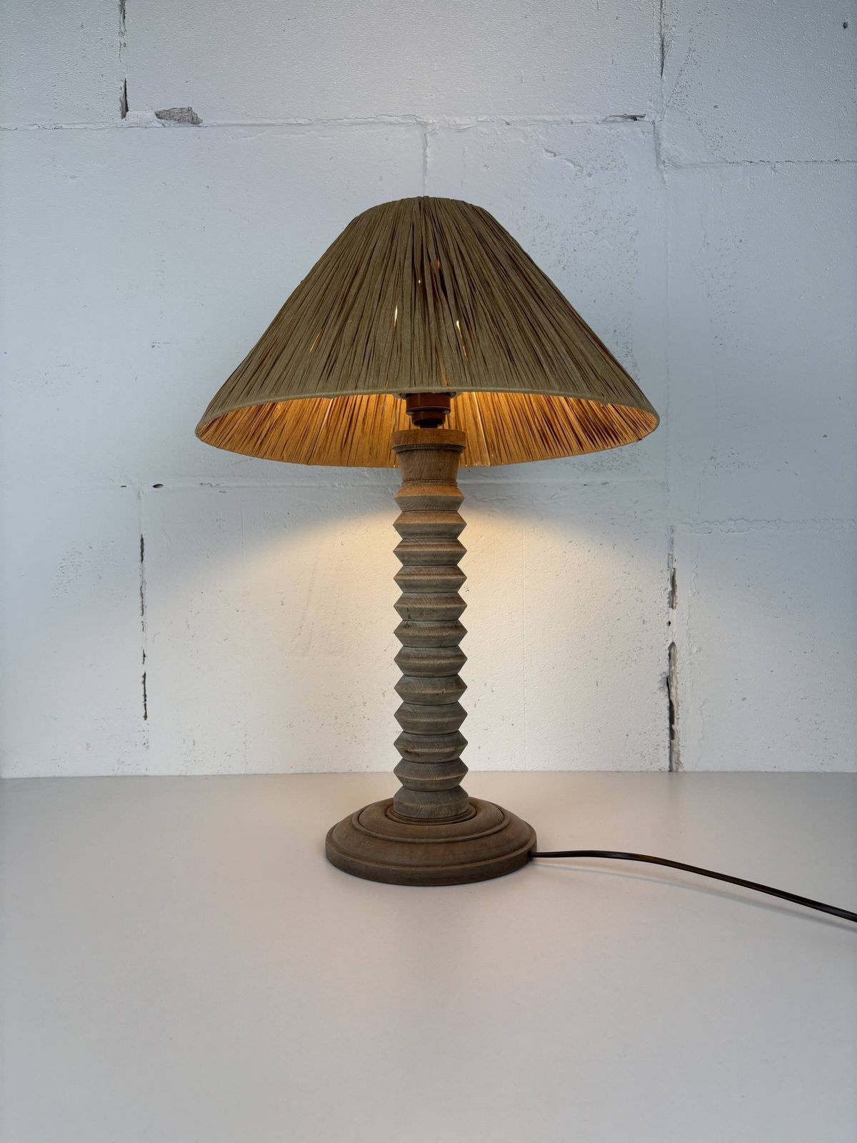 Wabi Sabi Brutalist Wood Turned Table Lamp In The Style Of Charles Dudouyt photo furniture